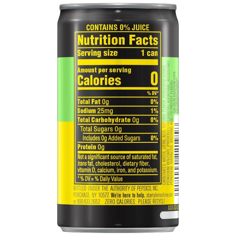 slide 5 of 6, Starry Zero Sugar Lemon Lime Soda - 10pk/7.5 fl oz Mini Cans, 10 ct; 7.5 fl oz