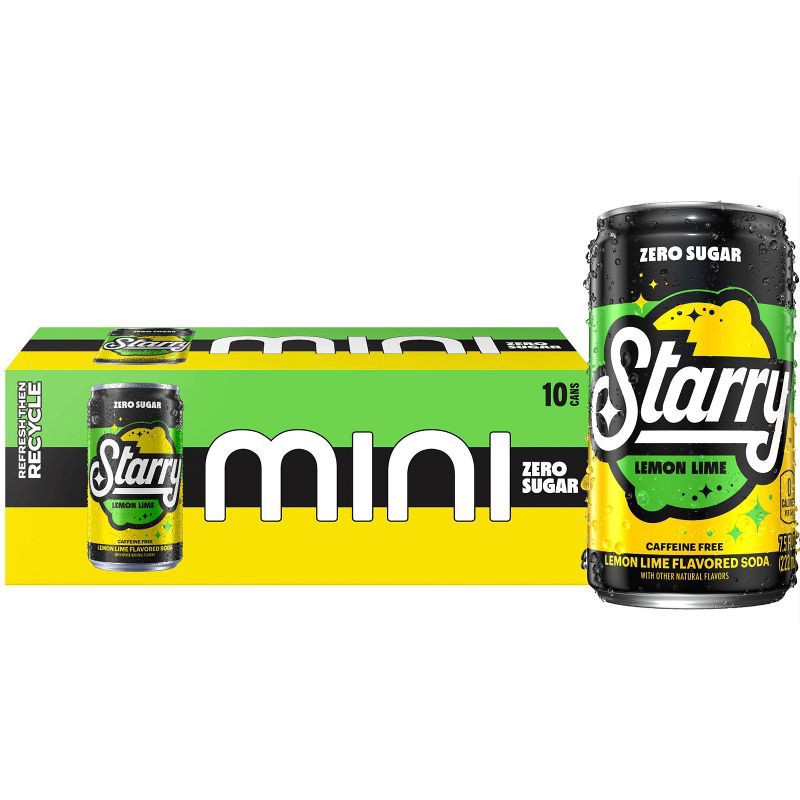 slide 1 of 6, Starry Zero Sugar Lemon Lime Soda - 10pk/7.5 fl oz Mini Cans, 10 ct; 7.5 fl oz