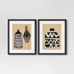 (Set of 2) 16" x 20" Vase Set I and II Framed Decorative Wall Art Set with Mat - Threshold™: Modern Bohemian Style