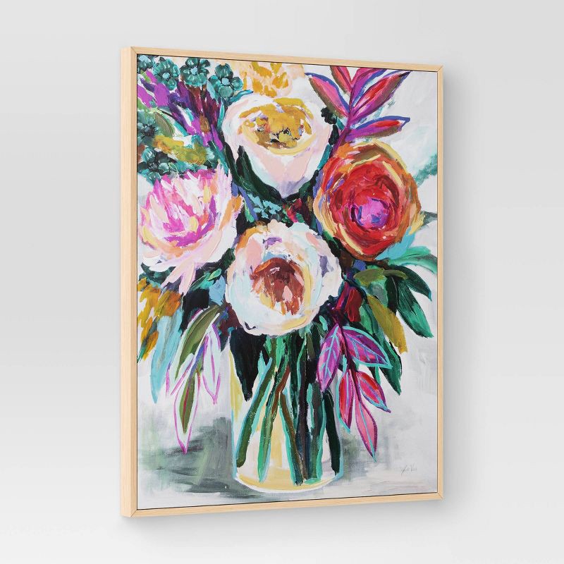 slide 3 of 4, 24" x 30" Colorful Floral Framed Canvas Natural - Threshold™, 1 ct