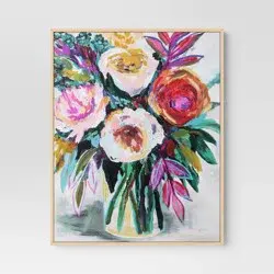 24" x 30" Colorful Floral Framed Canvas Natural - Threshold™