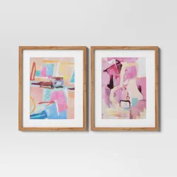 (Set of 2) 16" x 20" Painterly Collage Framed Under Glass Wall Art Prints - Threshold™: Modern Abstract Art, Sawtooth Back