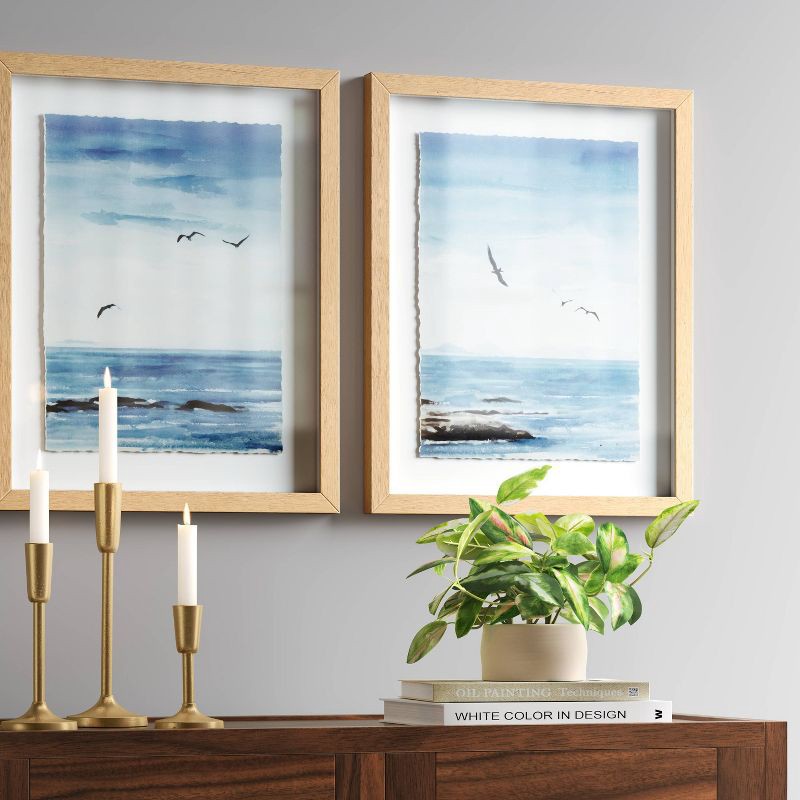 slide 2 of 5, (Set of 2) 16" x 20" Seascape Framed Art Set Natural - Threshold™: Vertical Wall Art, Blockprint Style, 1 ct