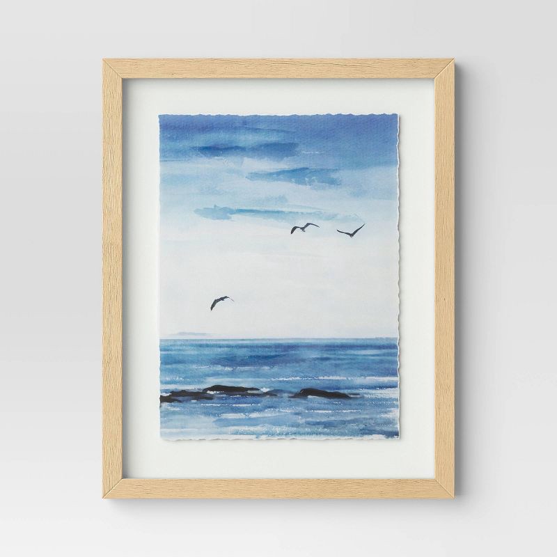 slide 3 of 5, (Set of 2) 16" x 20" Seascape Framed Art Set Natural - Threshold™: Vertical Wall Art, Blockprint Style, 1 ct