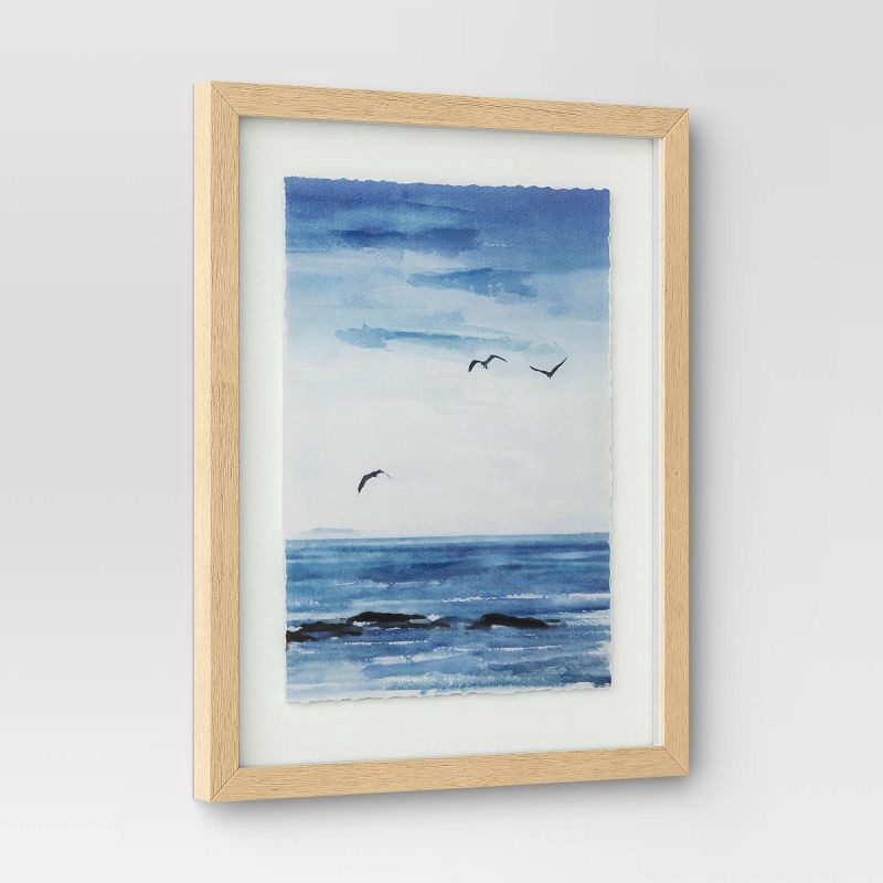 slide 4 of 5, (Set of 2) 16" x 20" Seascape Framed Art Set Natural - Threshold™: Vertical Wall Art, Blockprint Style, 1 ct