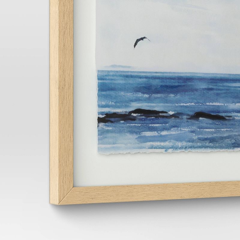 slide 5 of 5, (Set of 2) 16" x 20" Seascape Framed Art Set Natural - Threshold™: Vertical Wall Art, Blockprint Style, 1 ct