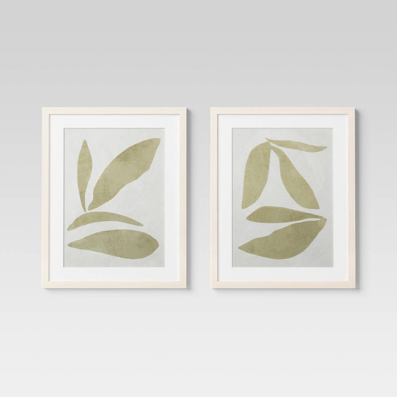 slide 1 of 6, (Set of 2) 16" x 20" Leaf Framed Wall Art Set Natural - Threshold™: Botanical Drawing, Beige Frame, Vertical Display, 1 ct