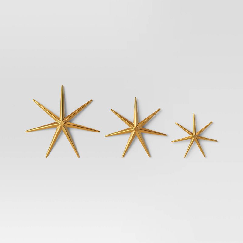 slide 1 of 4, (Set of 3) 12"/10"/8" Star Wall Art - Threshold™: Modern Metal Abstract Sculptures, Vertical Orientation, 1 ct