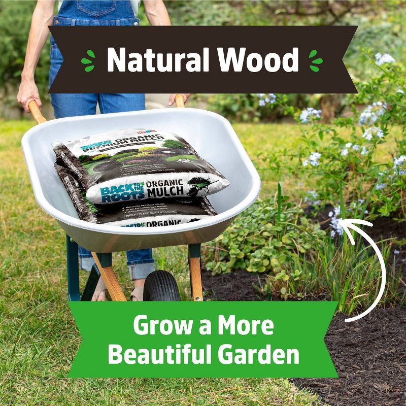 slide 4 of 12, Back to the Roots 20lbs Organic Premium Mulch Natural Hardwood Brown: Weed Control, Moisture Retention, 20 lb