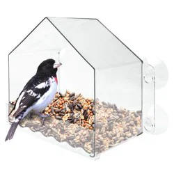 Nature's Way Bird Products 2 Cup Clear View Plastic Window Bird Feeder 6.75": Suction Cup Mount, Shatterproof