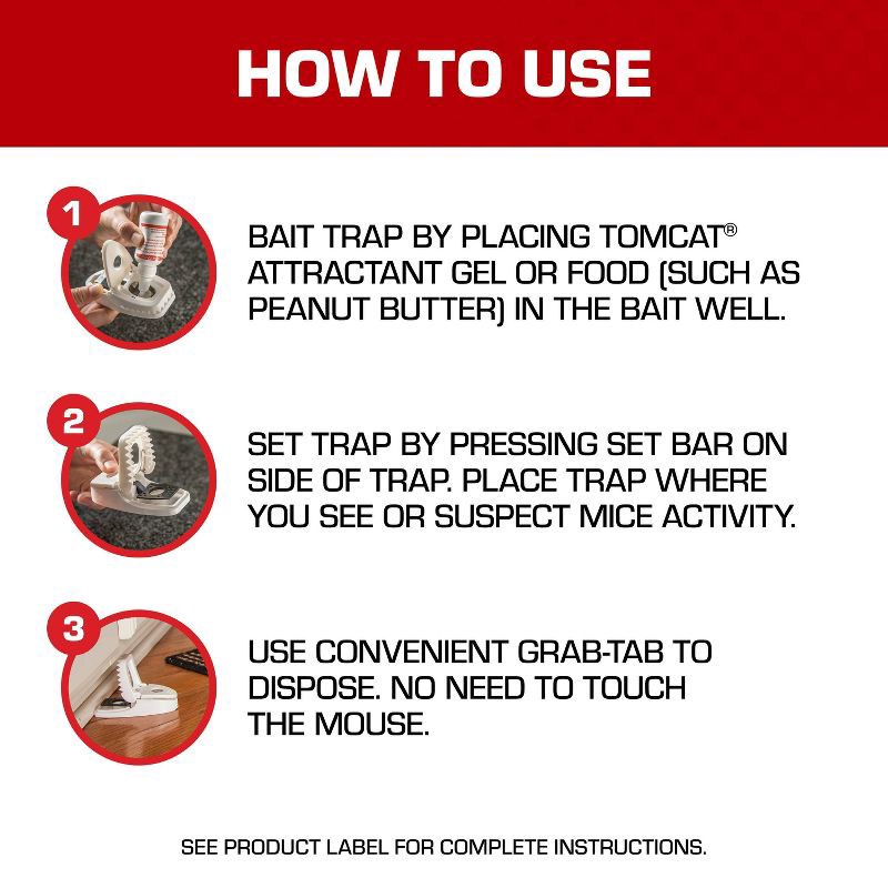 slide 8 of 9, Tomcat 2pk Press 'N Set Mouse Trap: Easy-to-Use, No Assembly Required, Indoor & Outdoor Rodent Control, 2 ct