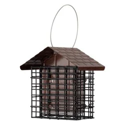 More Birds 2 Cake Suet Feeder with Weather Guard: Solid Steel, Dual Feeding Stations, Weather-Resistant