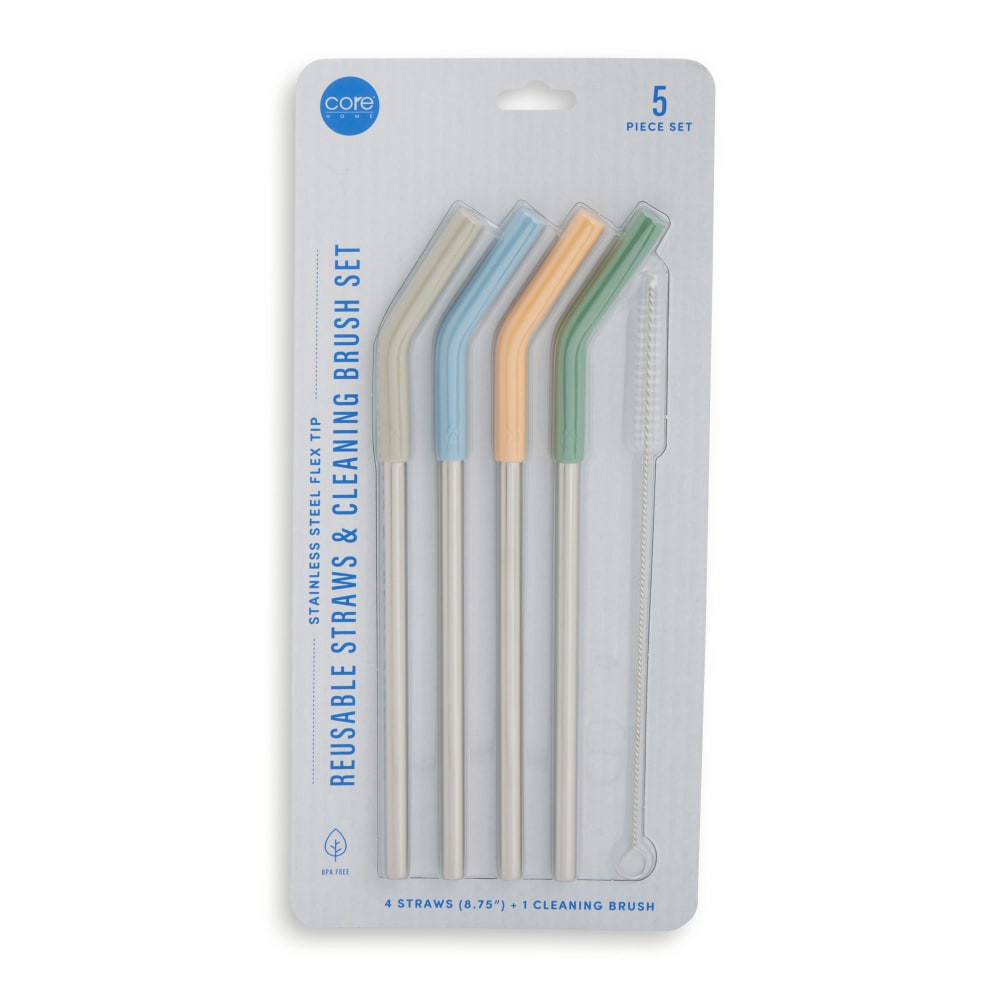 slide 2 of 2, Core Home Reusable Straws & Cleaning Brush Set, 5 ct