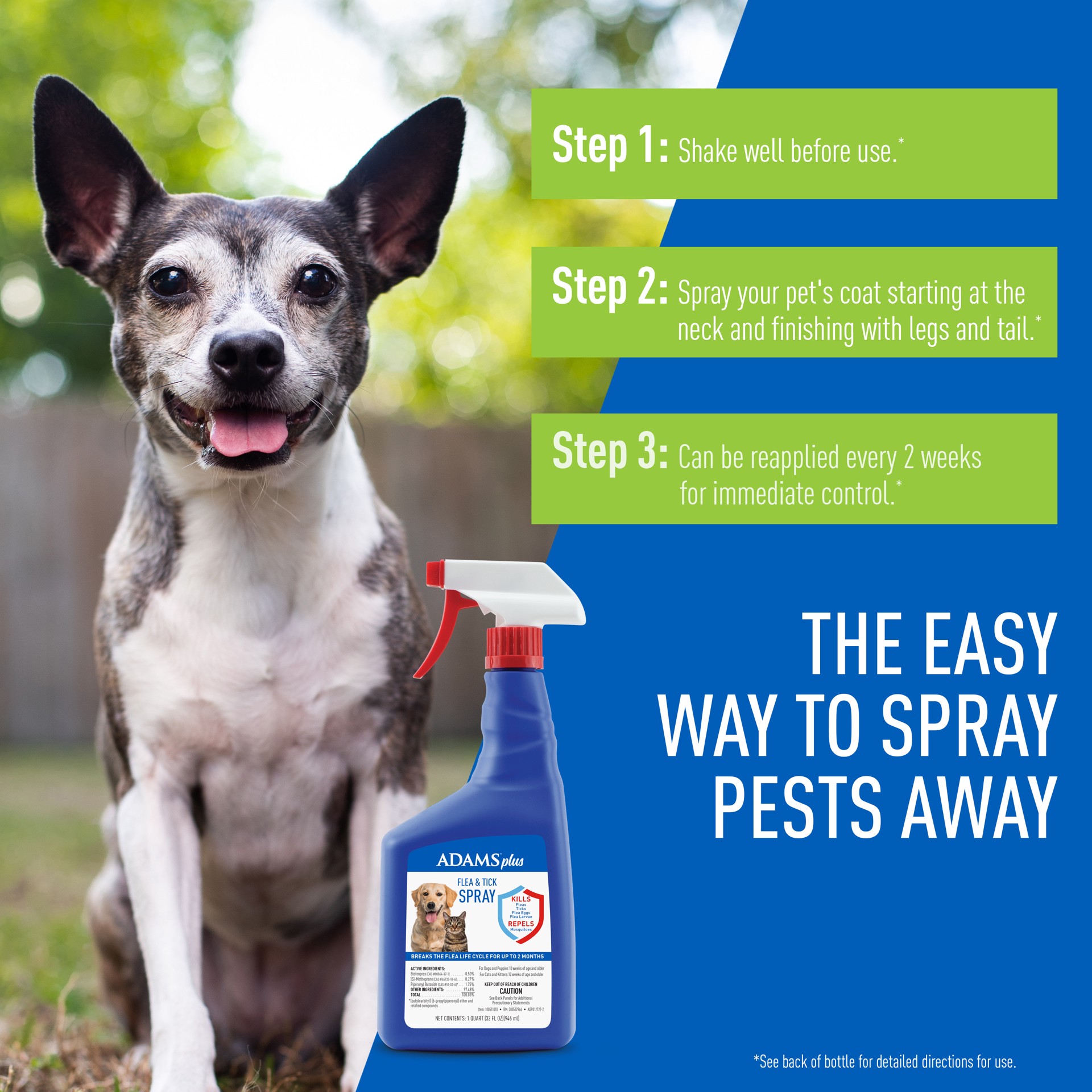 slide 8 of 10, Adams Plus Flea and Tick Spray for Cats and Dogs, 32 fl oz