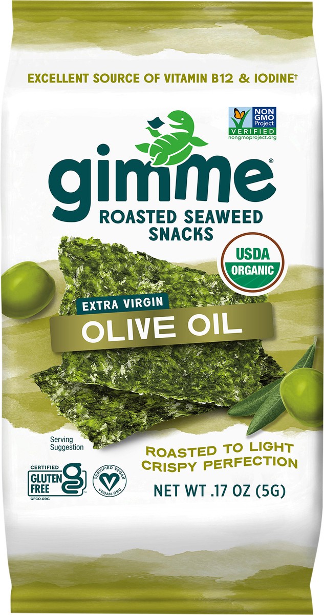 slide 4 of 7, gimMe Organic Roasted Extra Virgin Olive Oil Seaweed Snacks 0.17 oz, 0.17 oz