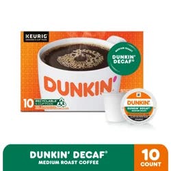Dunkin' Dunkin’ Decaf Medium Roast Coffee, Keurig K-Cup Pods, 10 Count Box