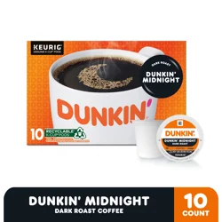 Dunkin' Dunkin’ Midnight Dark Roast Coffee, Keurig K-Cup Pods, 10 Count Box