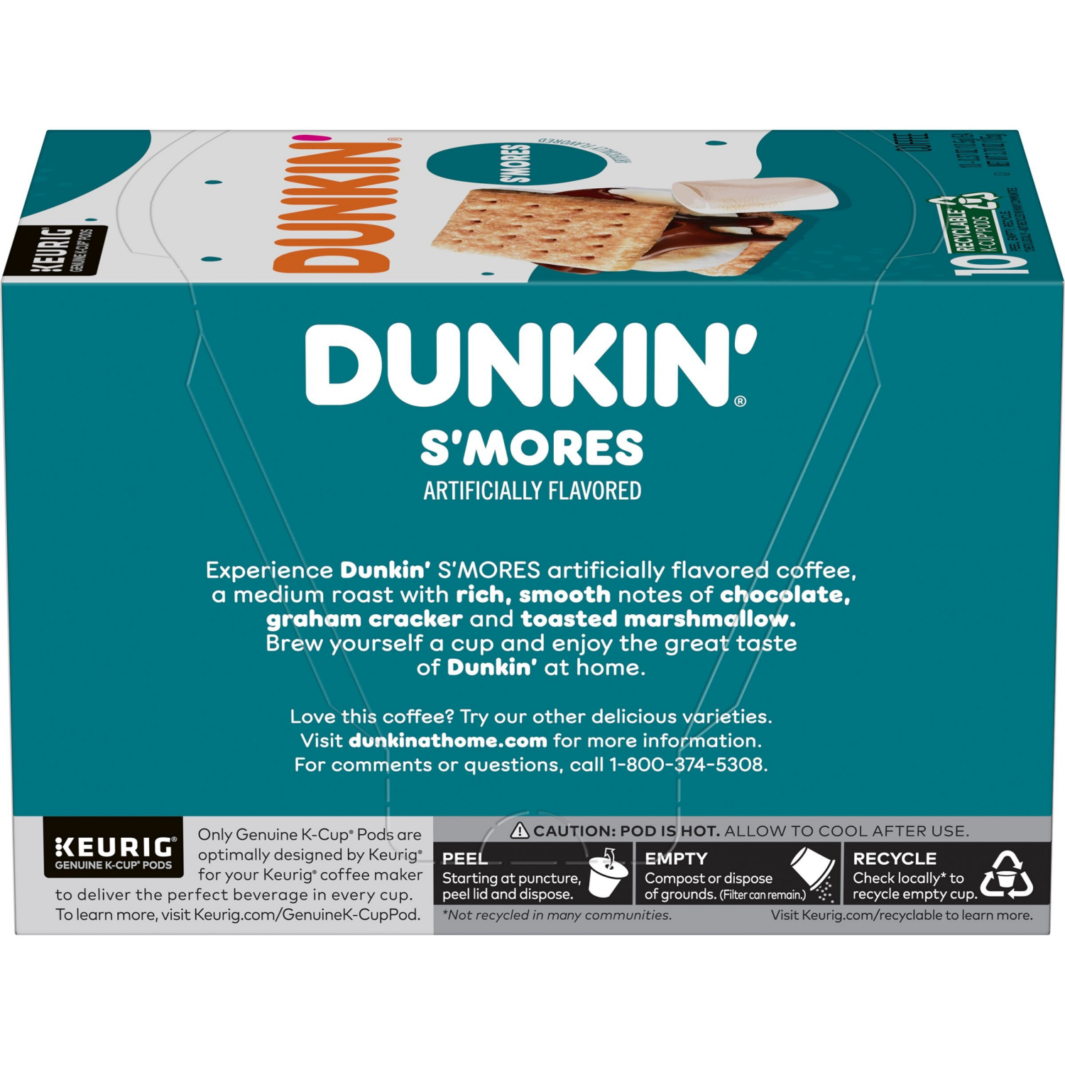 slide 6 of 8, Dunkin' Dunkin’ S’mores Artificially Flavored Coffee, Medium Roast, Keurig K-Cup Pods, 10 Count Box, 10 ct