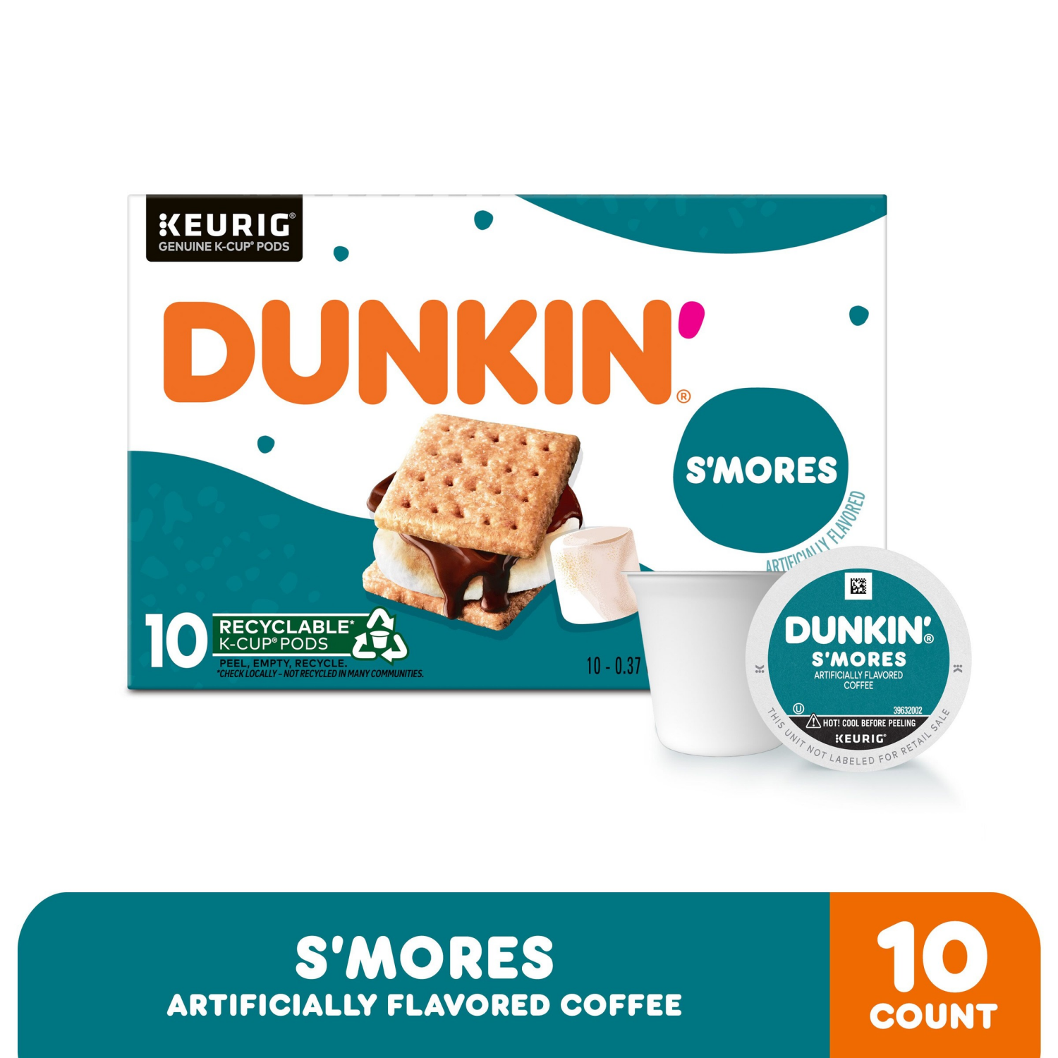 slide 1 of 8, Dunkin' Dunkin’ S’mores Artificially Flavored Coffee, Medium Roast, Keurig K-Cup Pods, 10 Count Box, 10 ct