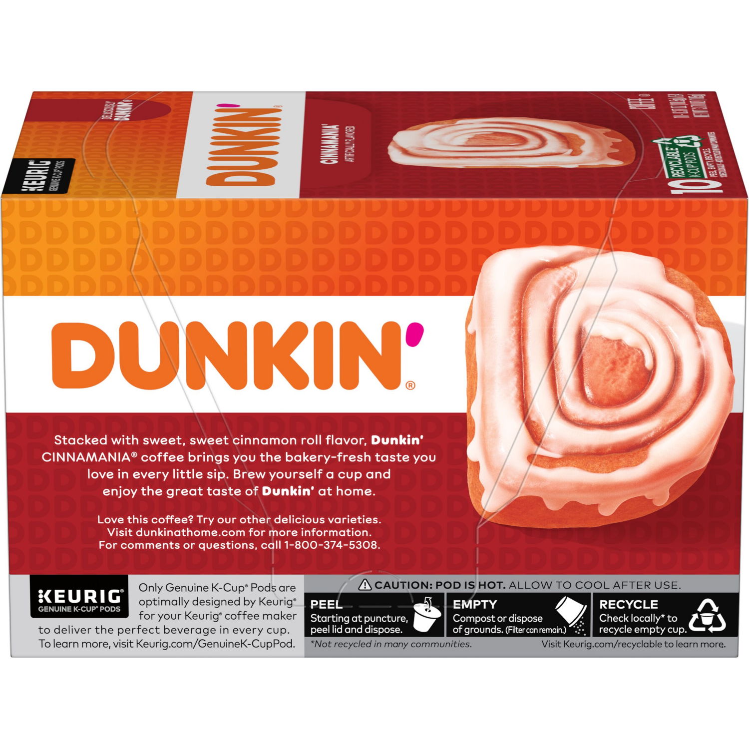 slide 4 of 7, Dunkin' Dunkin’ Cinnamania Coffee, 10 K-Cup Pods for Keurig Coffee Makers, 10 ct