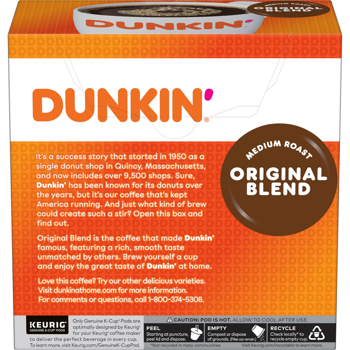 slide 2 of 5, Dunkin' Dunkin’ Original Blend Medium Roast Coffee, Keurig K-Cup Pods, 32 Count Box, 32 ct
