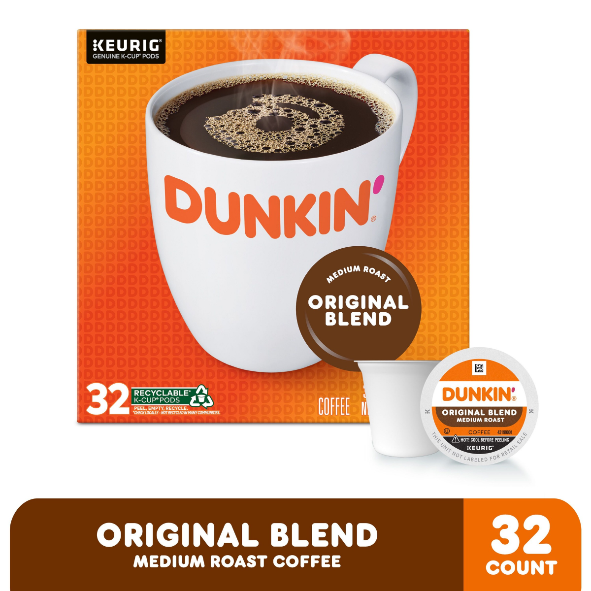 slide 1 of 5, Dunkin' Dunkin’ Original Blend Medium Roast Coffee, Keurig K-Cup Pods, 32 Count Box, 32 ct
