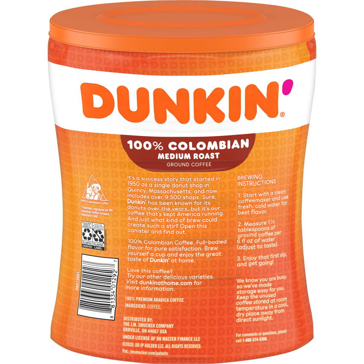slide 3 of 4, Dunkin' Dunkin’ Colombian Medium Roast Ground Coffee, 27.5 Oz. Canister, 27.5 oz