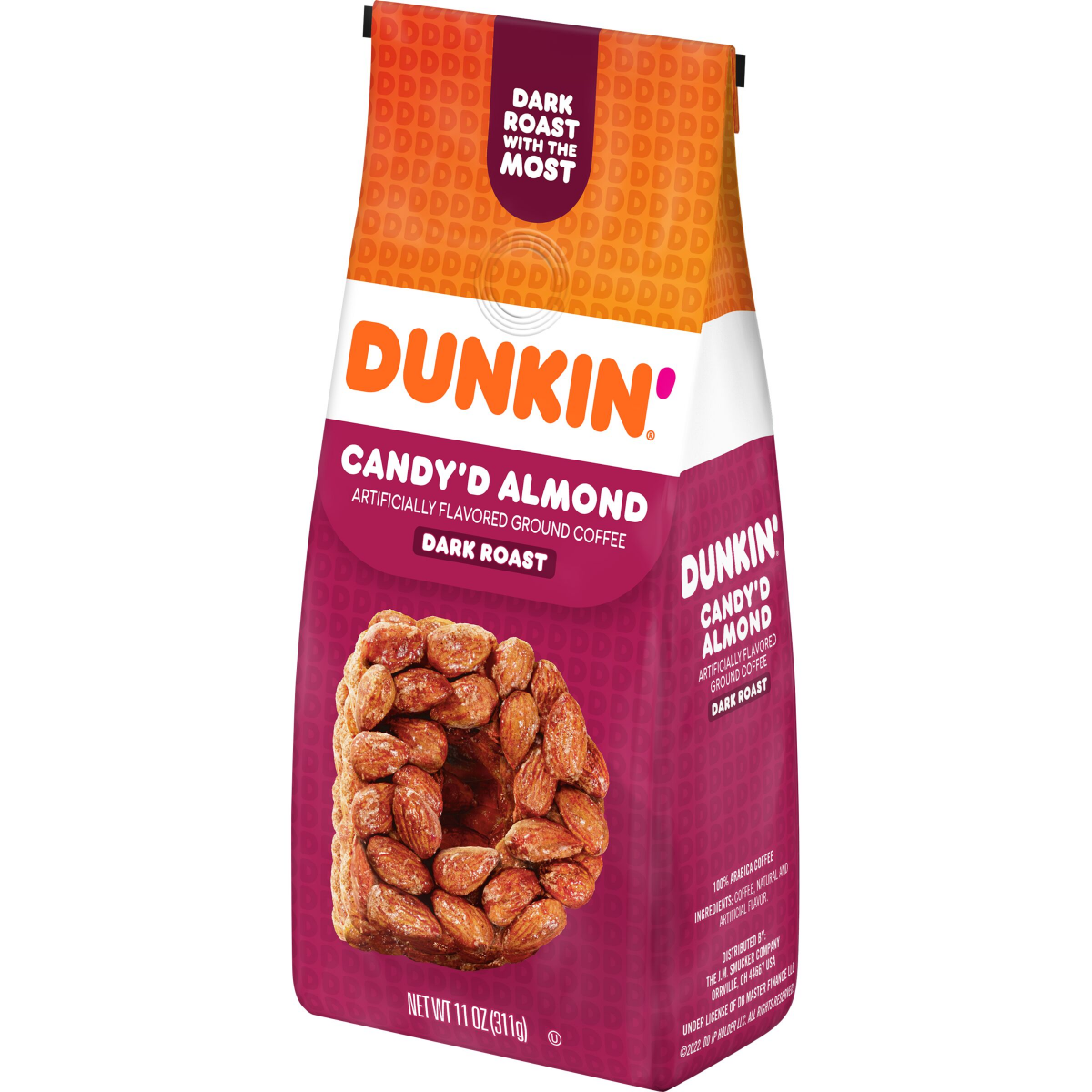 slide 2 of 8, Dunkin' Candy'D Almond Flavored Ground Coffee, 11 Oz. Bag, 11 oz