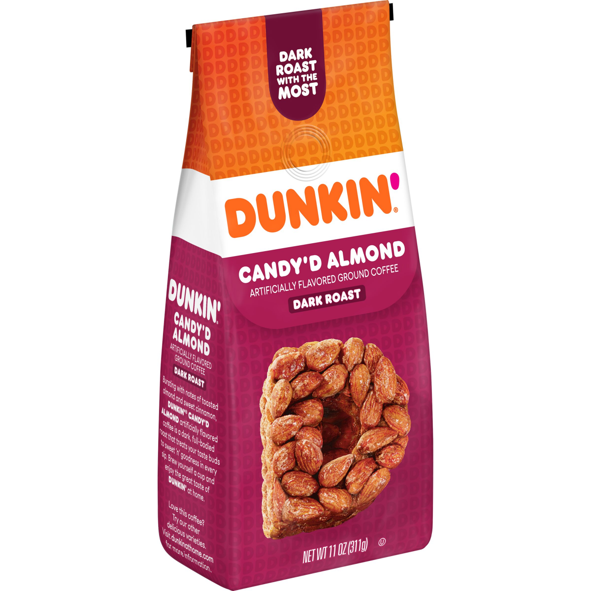 slide 8 of 8, Dunkin' Candy'D Almond Flavored Ground Coffee, 11 Oz. Bag, 11 oz