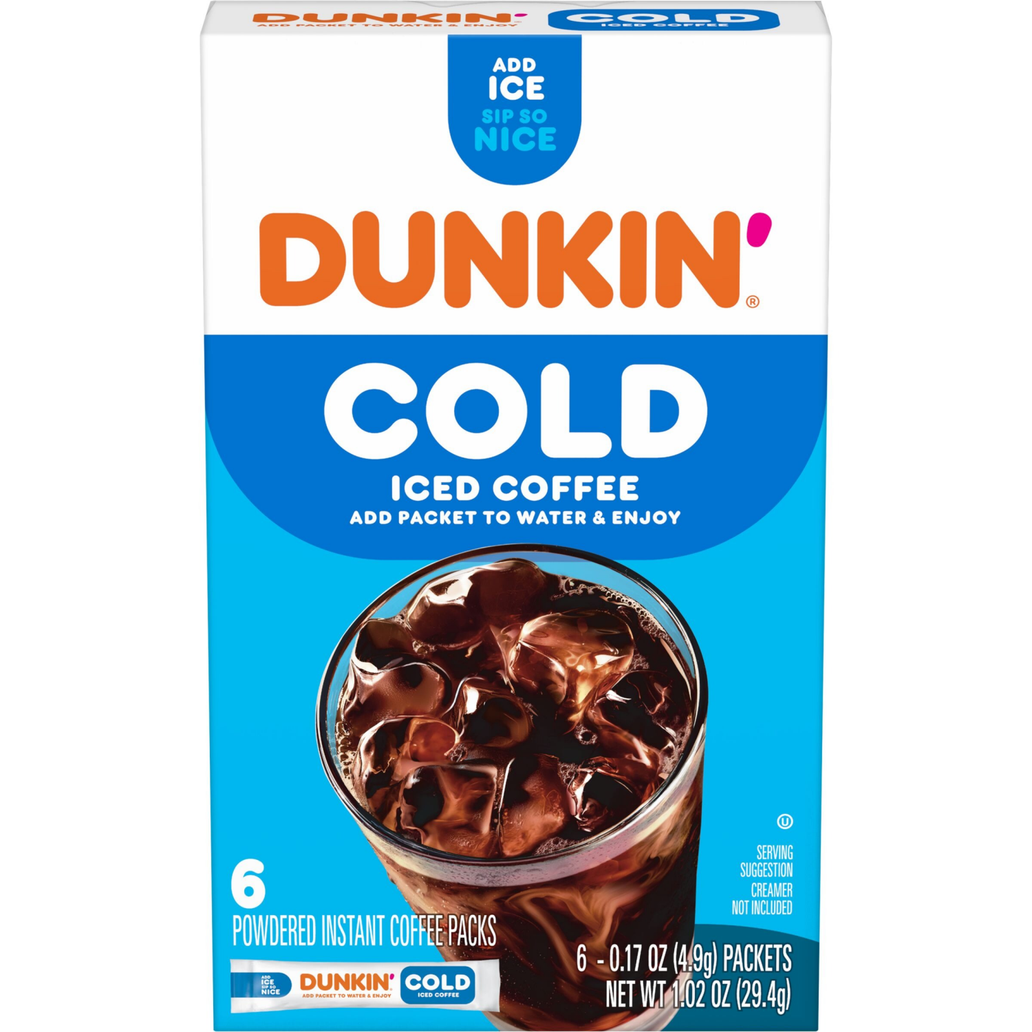 slide 1 of 6, Dunkin' Dunkin’ Cold Iced Coffee, Powdered Instant Coffee Packs, 6 count, 6 ct