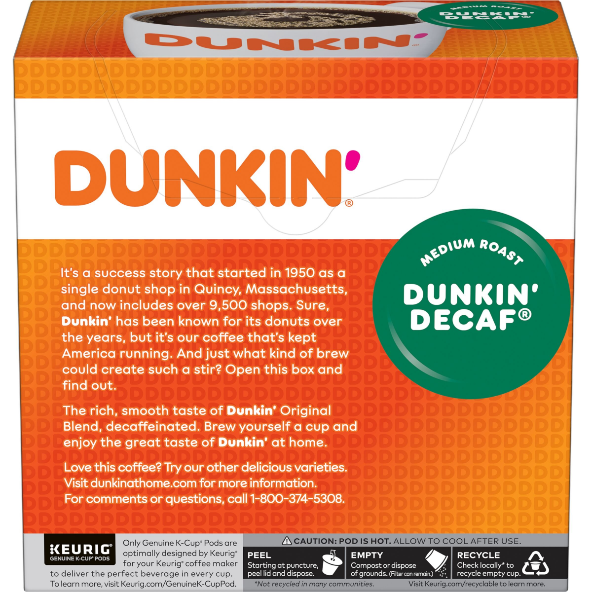 slide 3 of 8, Dunkin' Dunkin’ Decaf Medium Roast Coffee, Keurig K-Cup Pods, 32 Count Box, 32 ct