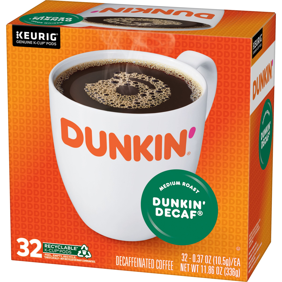 slide 2 of 8, Dunkin' Dunkin’ Decaf Medium Roast Coffee, Keurig K-Cup Pods, 32 Count Box, 32 ct