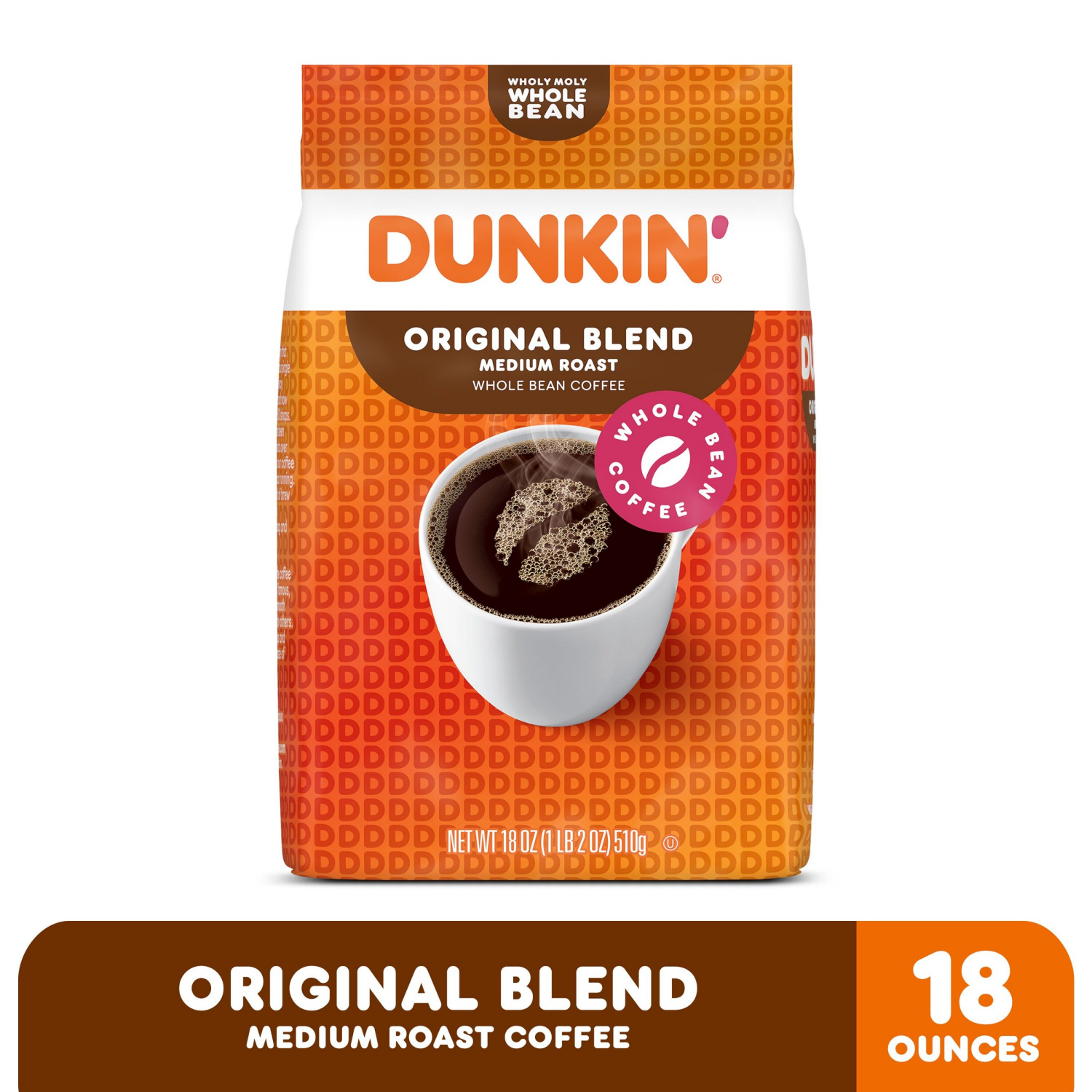 slide 1 of 7, Dunkin' Dunkin’ Original Blend Medium Roast Whole Bean Coffee, 18 Oz. Bag, 18 oz