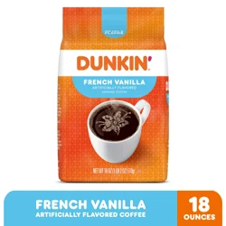Dunkin' Dunkin’ French Vanilla Artificially Flavored Ground Coffee, 18 Oz. Bag