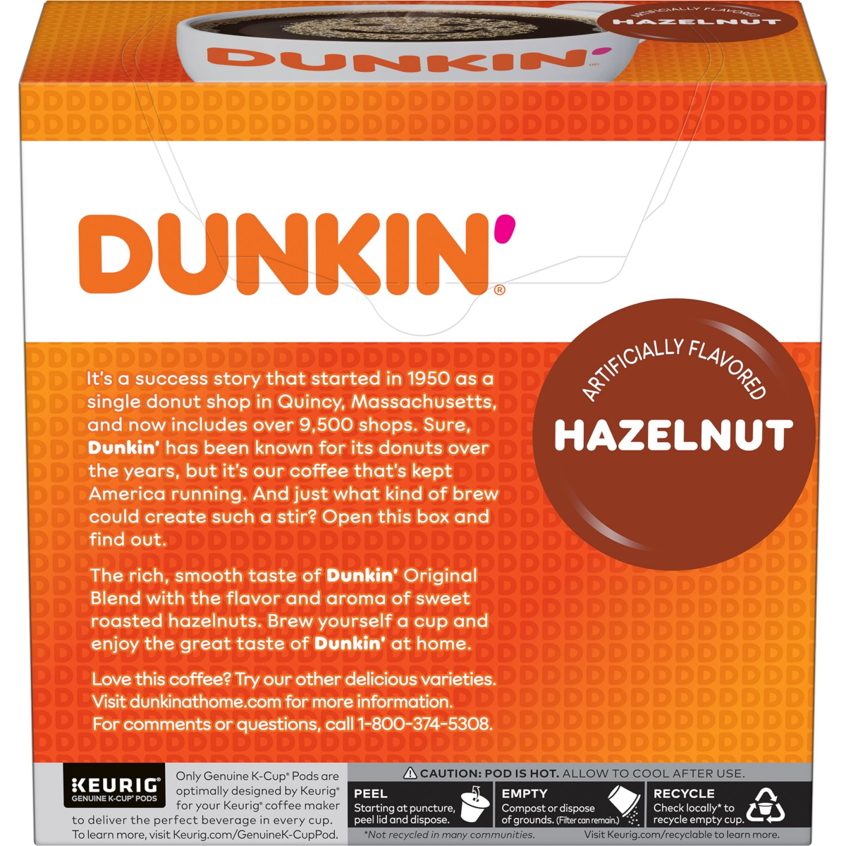 slide 5 of 8, Dunkin' Dunkin’ Hazelnut Artificially Flavored Coffee, Keurig K-Cup Pods, 32 Count Box, 32 ct