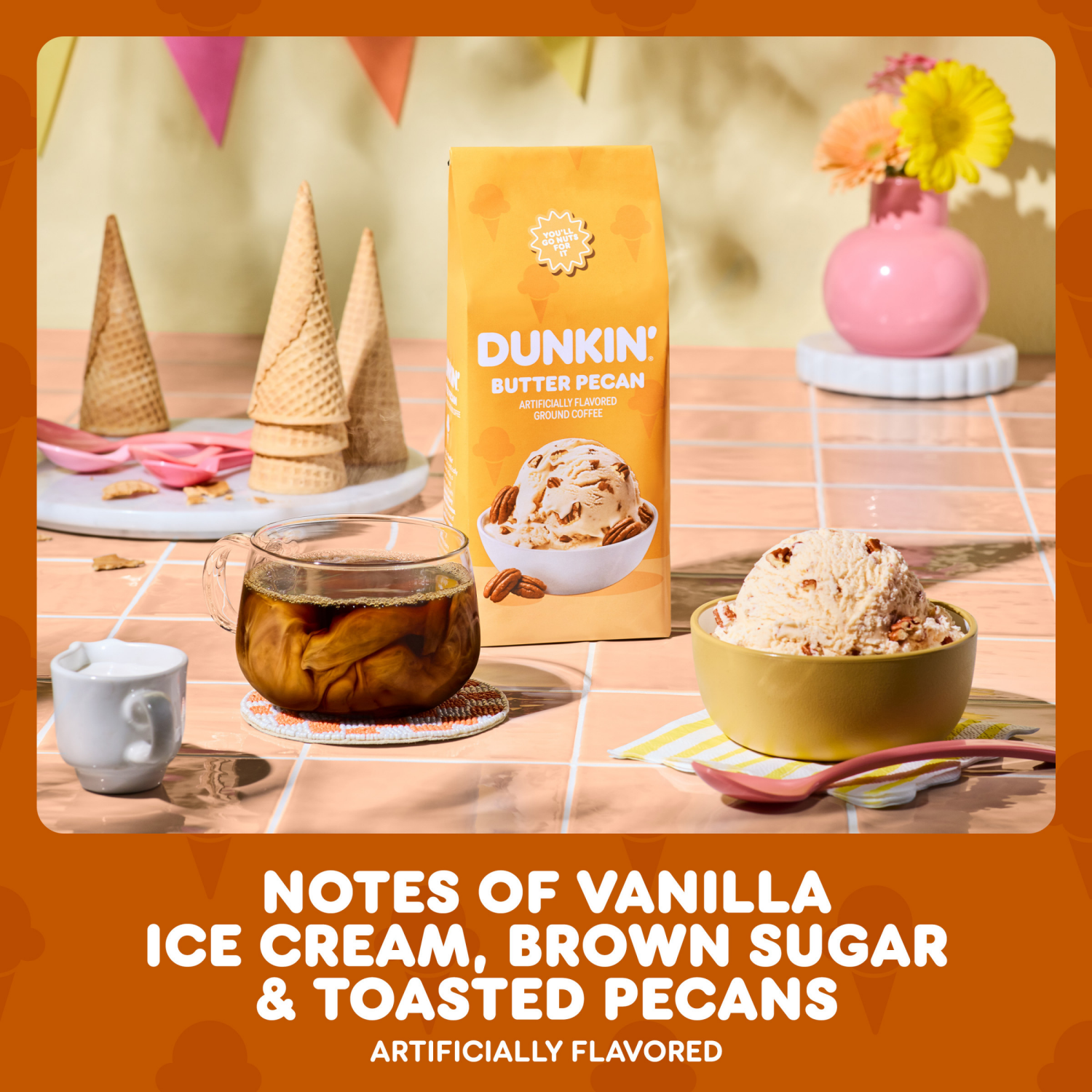 slide 5 of 8, Dunkin' Dunkin’ Butter Pecan Artificially Flavored Coffee, Ground Coffee, 11 oz. Bag, 11 oz