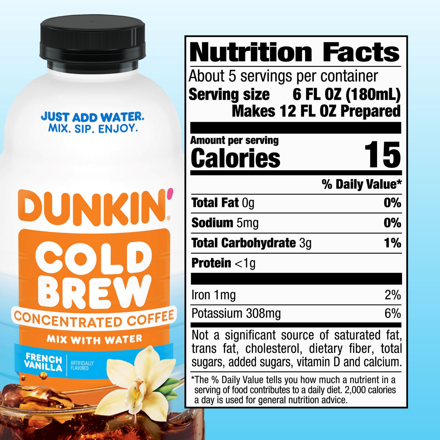 slide 7 of 7, Dunkin' Dunkin’ French Vanilla Artificially Flavored Cold Brew Concentrated Coffee, 31 Oz. Bottle, 31 fl oz
