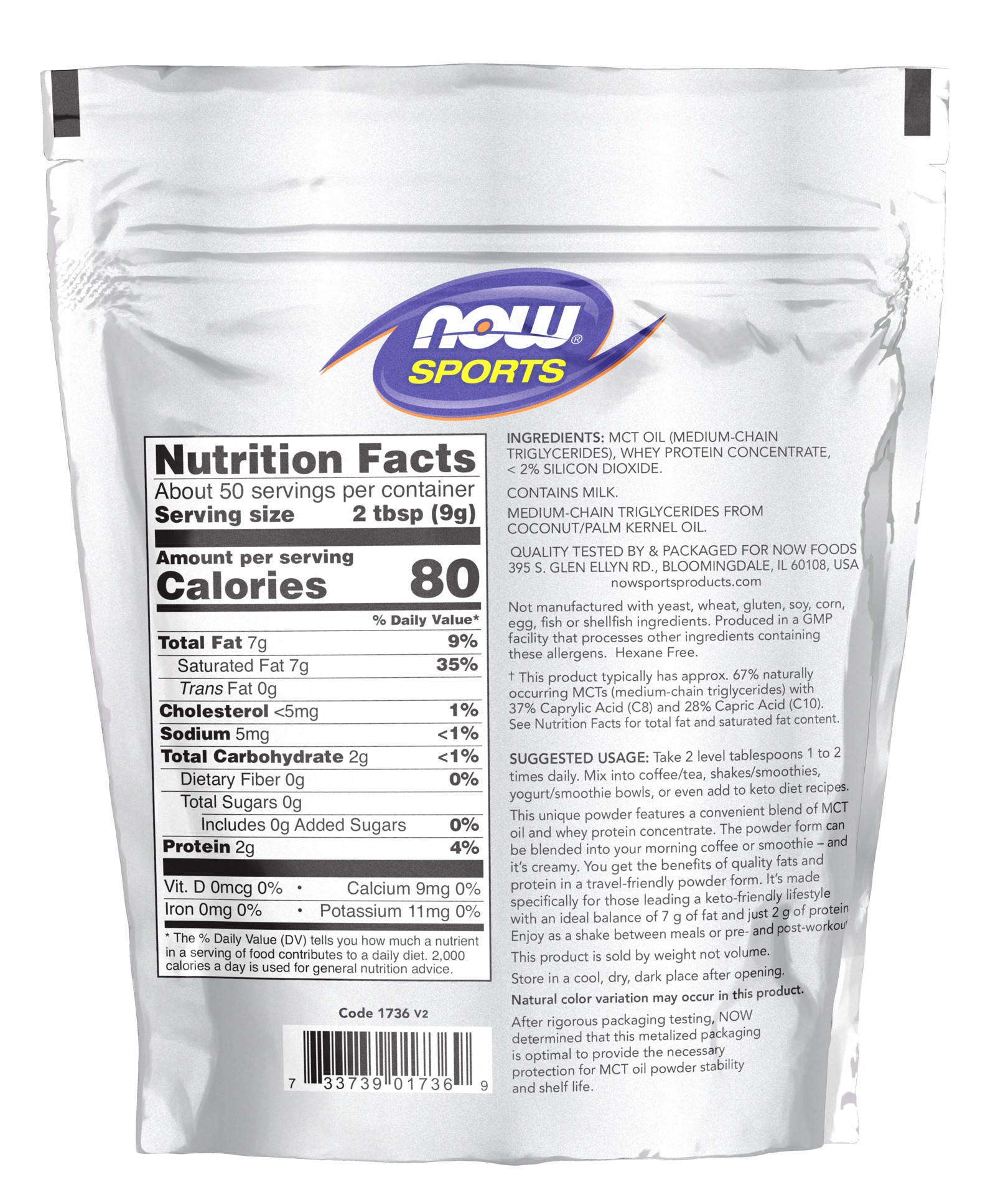 slide 2 of 4, NOW MCT Powder with Whey Protein - 1 lb., 1 lb