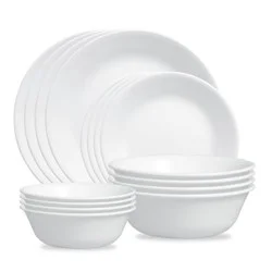 Corelle 16pc Winter Frost White Dinnerware Set: Microwave & Dishwasher Safe, Service for 4, Includes Plates & Bowls