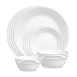 Corelle 16pc Winter Frost White Dinnerware Set: Microwave & Dishwasher Safe, Service for 4, Includes Plates & Bowls