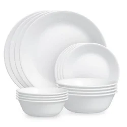 Corelle 16pc Winter Frost White Dinnerware Set: Microwave & Dishwasher Safe, Service for 4, Includes Plates & Bowls
