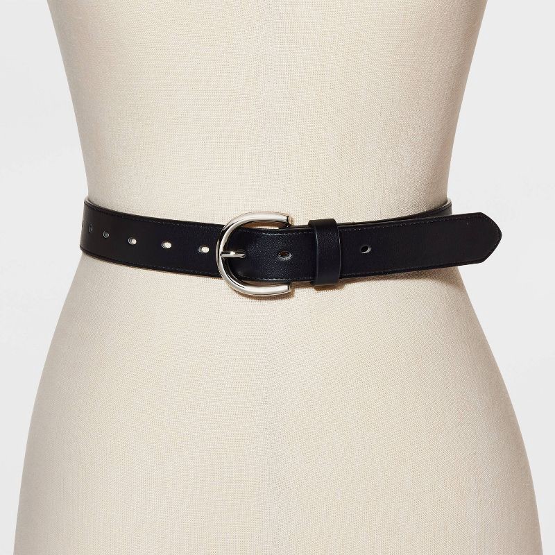 slide 2 of 3, Women's Laser Cut Belt - A New Day™ Black XS: Adjustable Strap, Solid Pattern, Buckle Closure, 1 ct