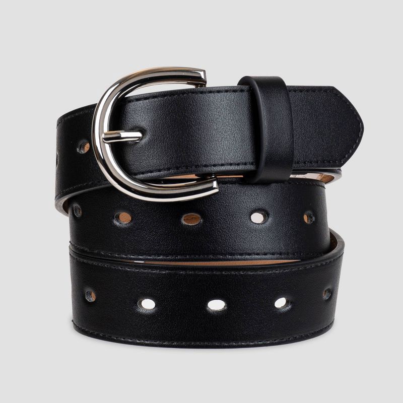 slide 1 of 3, Women's Laser Cut Belt - A New Day™ Black XS: Adjustable Strap, Solid Pattern, Buckle Closure, 1 ct