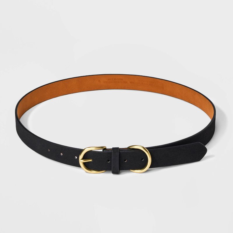 slide 2 of 3, Women's Double Harness Metal Loop Belt - Universal Thread™ Black XS: Adjustable Strap, Solid Pattern, 1 ct