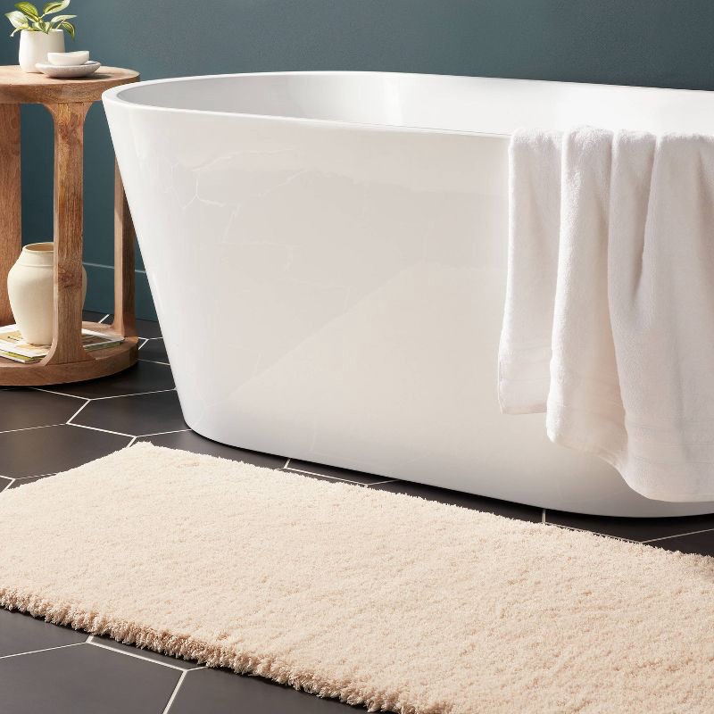 slide 2 of 4, 24"x60" Spa Plush Bath Rug Almond - Threshold™: Machine Washable, Tufted Polyester, Latex Backing, 1 ct