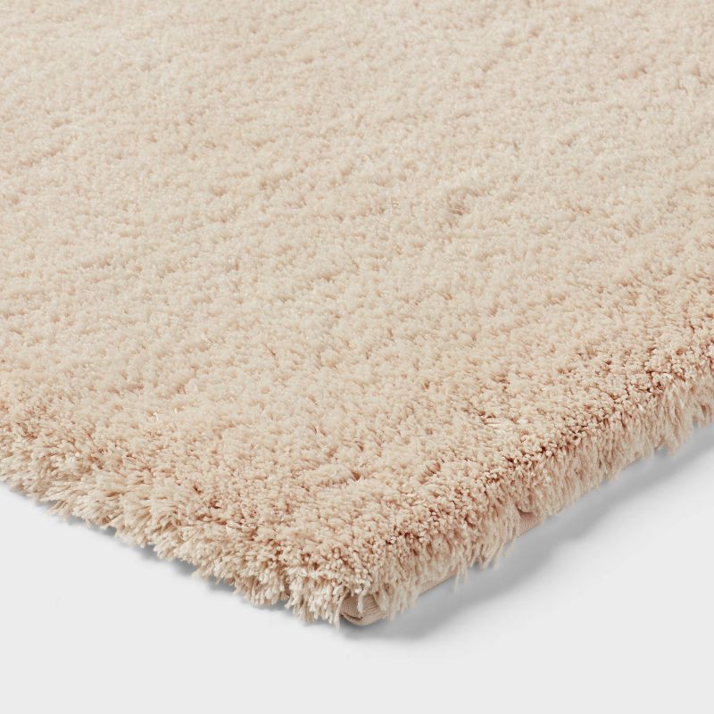 slide 3 of 4, 24"x60" Spa Plush Bath Rug Almond - Threshold™: Machine Washable, Tufted Polyester, Latex Backing, 1 ct