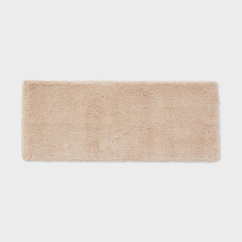 slide 1 of 4, 24"x60" Spa Plush Bath Rug Almond - Threshold™: Machine Washable, Tufted Polyester, Latex Backing, 1 ct