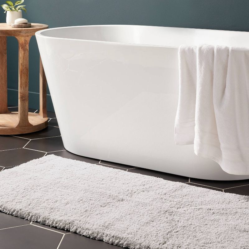 slide 2 of 4, 24"x60" Spa Plush Bath Rug Light Gray - Threshold™: Machine Washable, Tufted Polyester, Latex Backing, 1 ct