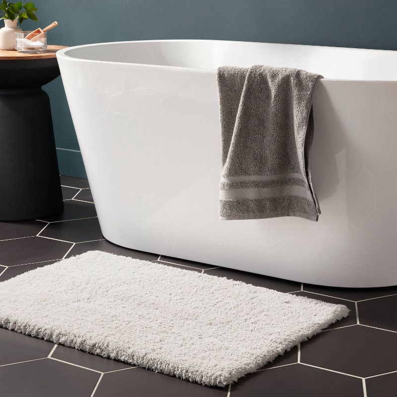 slide 2 of 4, 21"x34" Spa Plush Bath Rug Light Gray - Threshold™: Machine Washable, Tufted Polyester, Latex Backing, 1 ct