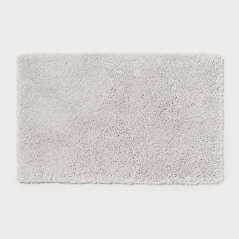 slide 1 of 4, 21"x34" Spa Plush Bath Rug Light Gray - Threshold™: Machine Washable, Tufted Polyester, Latex Backing, 1 ct